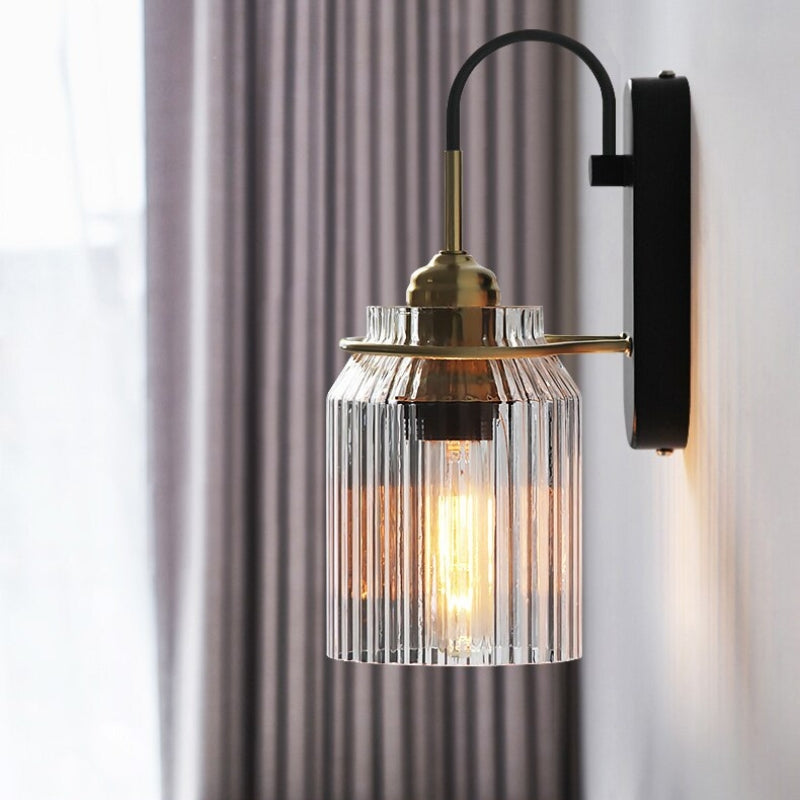 Vintage Style Wall Sconce With Ribbed Glass Shade