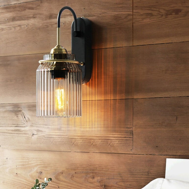 Vintage Style Wall Sconce With Ribbed Glass Shade