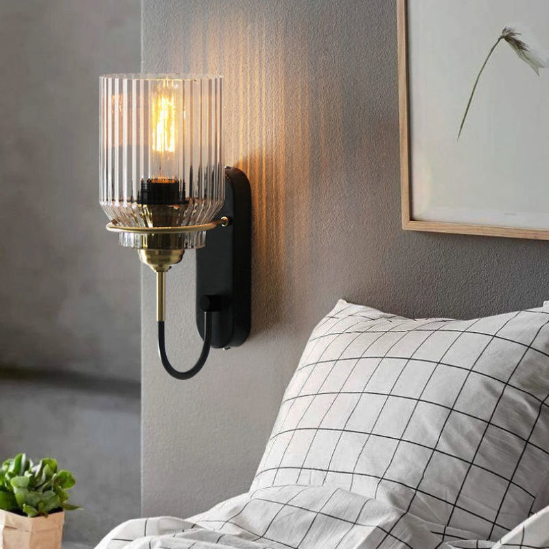 Vintage Style Wall Sconce With Ribbed Glass Shade