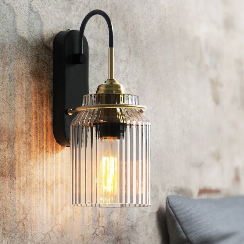 Vintage Style Wall Sconce With Ribbed Glass Shade