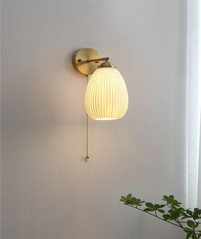 Maribel | Egg-Shaped Ribbed Ceramic Wall Light - Bulb Included