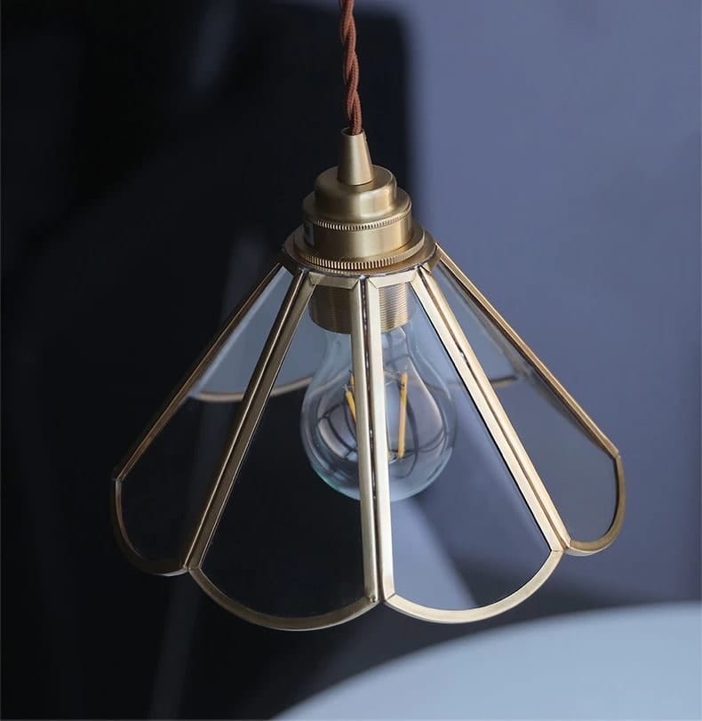 Mirelle Glass Blossom LED Pendant Lamp With Brass Frame, Vintage Style, Bulb Included