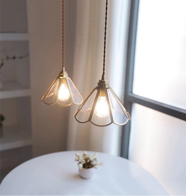 Mirelle Glass Blossom LED Pendant Lamp With Brass Frame, Vintage Style, Bulb Included