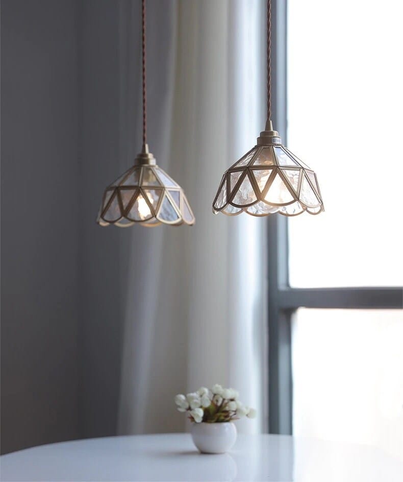 Mirelle Glass Blossom LED Pendant Lamp With Brass Frame, Vintage Style, Bulb Included