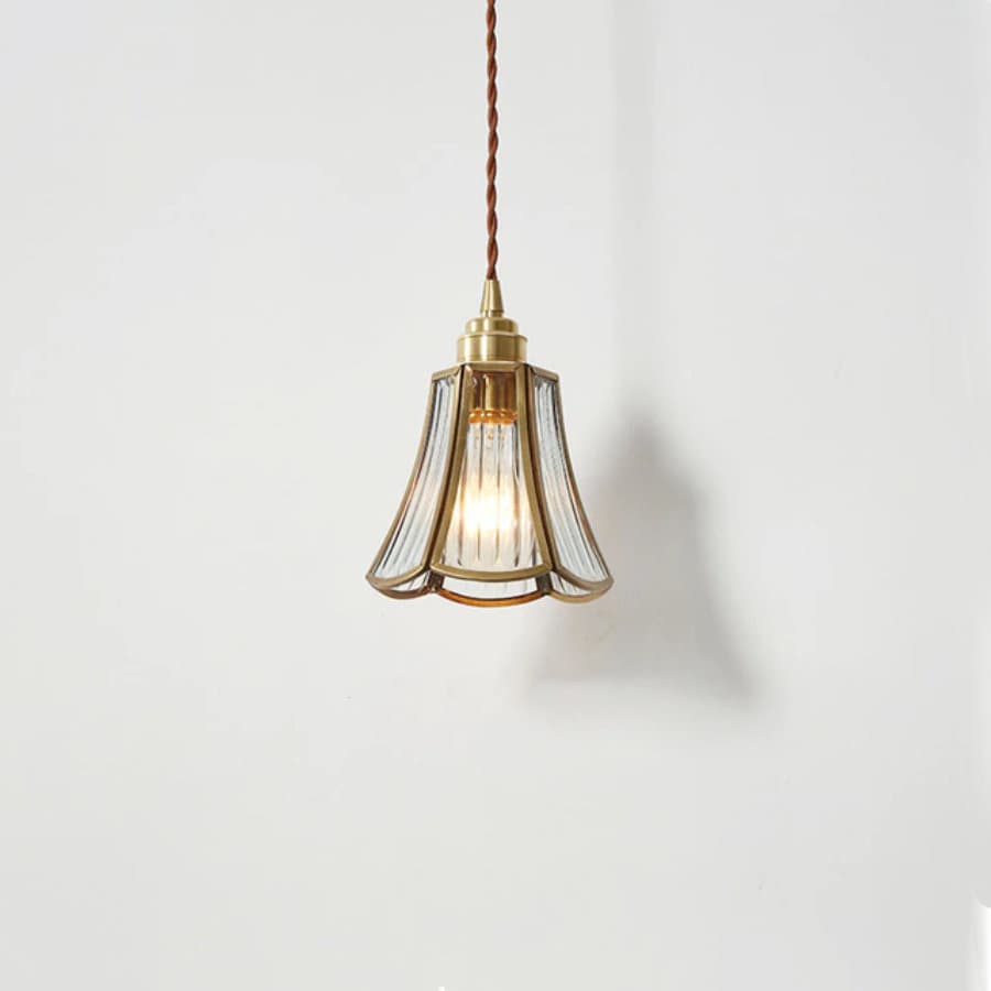 Mirelle Glass Blossom LED Pendant Lamp With Brass Frame, Vintage Style, Bulb Included