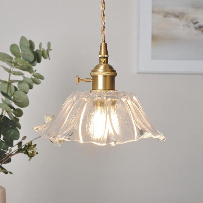 Lumenia | Frosted Glass Camellia Flower Pendant Light, Vintage Style, LED Bulb Included