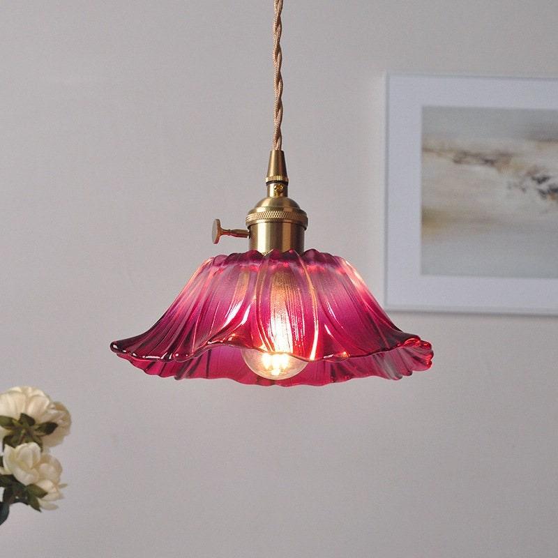 Lumenia | Frosted Glass Camellia Flower Pendant Light, Vintage Style, LED Bulb Included