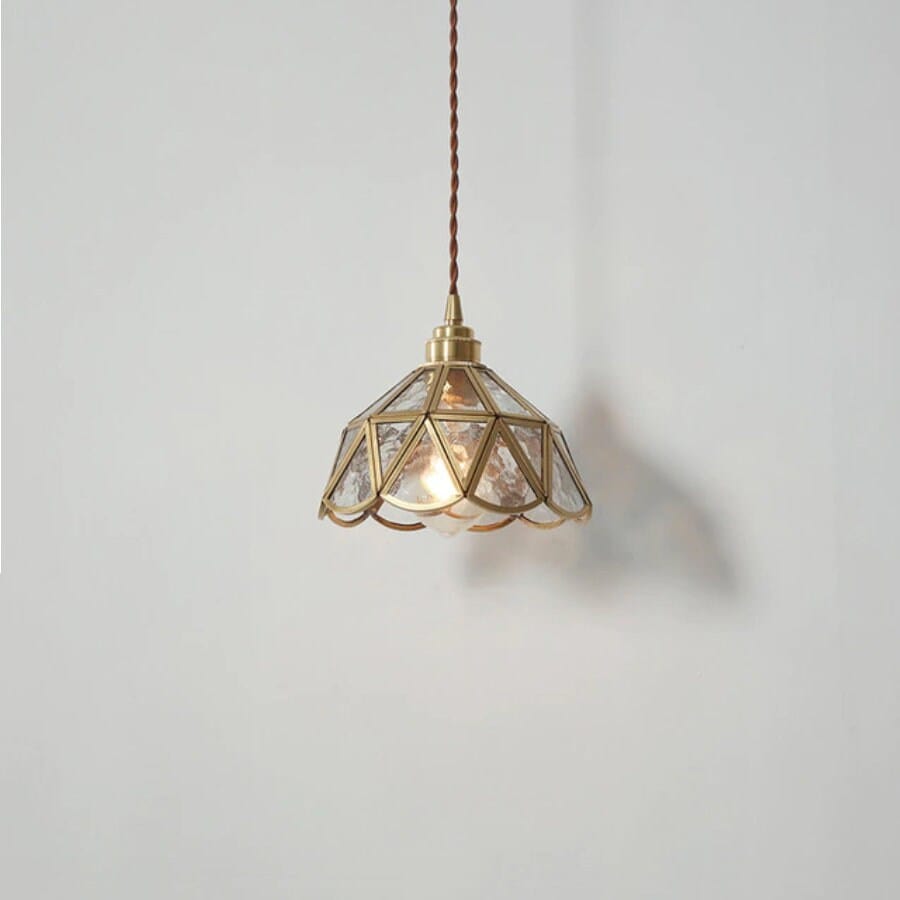 Mirelle Glass Blossom LED Pendant Lamp With Brass Frame, Vintage Style, Bulb Included