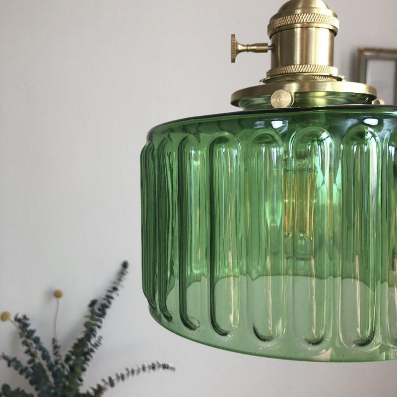 Vintage Style Short Cylinder Pendant Light with Fluted Glass and LED Bulb Included