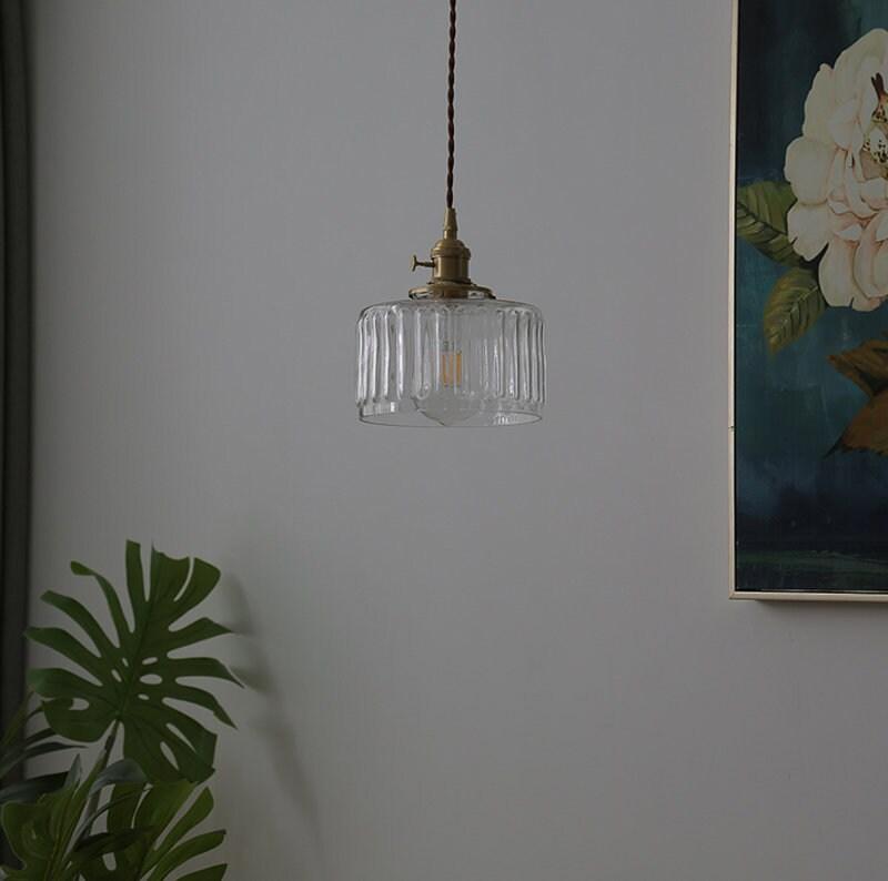 Vintage Style Short Cylinder Pendant Light with Fluted Glass and LED Bulb Included
