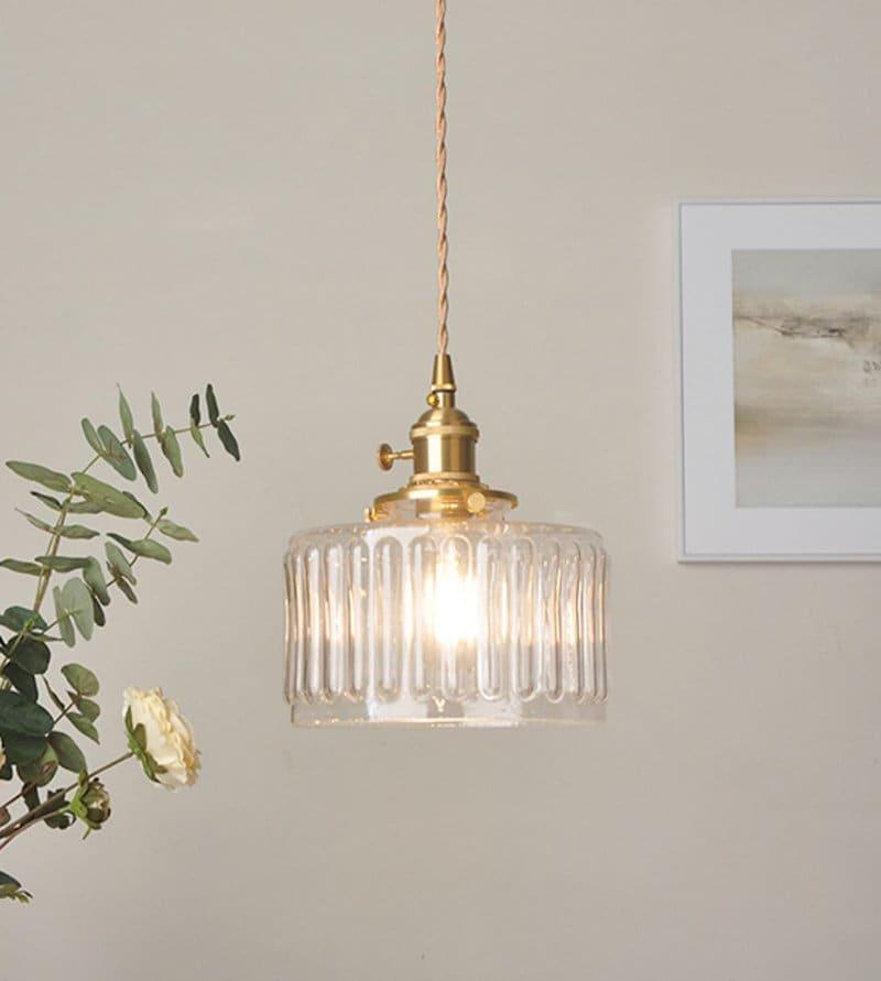 Vintage Style Short Cylinder Pendant Light with Fluted Glass and LED Bulb Included