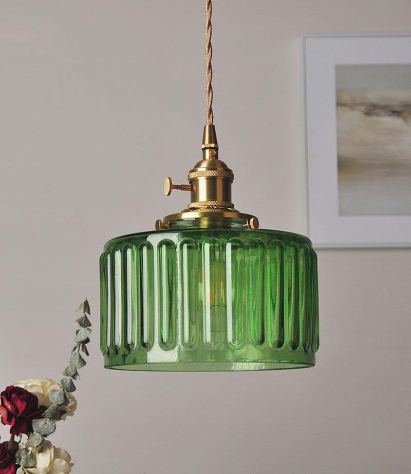 Vintage Style Short Cylinder Pendant Light with Fluted Glass and LED Bulb Included