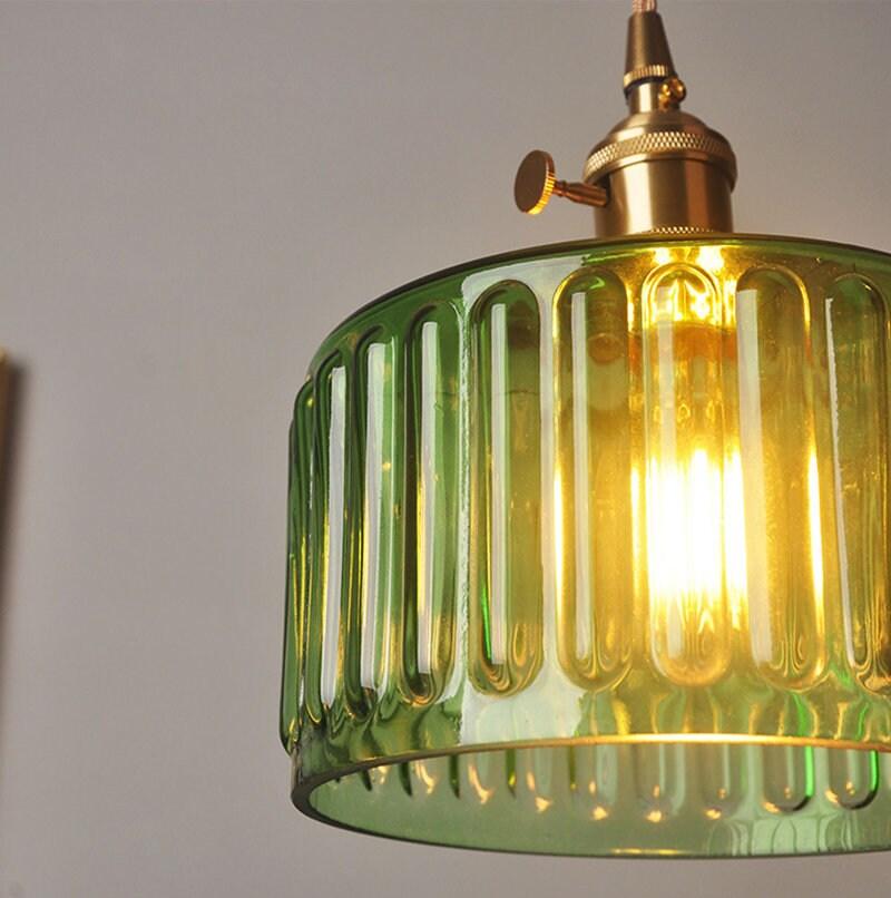 Vintage Style Short Cylinder Pendant Light with Fluted Glass and LED Bulb Included