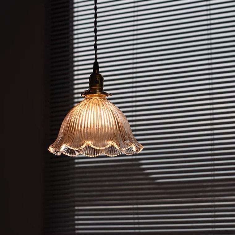 Montfleur French Vintage Fluted Glass Flower Pendant Light With LED Bulb Included