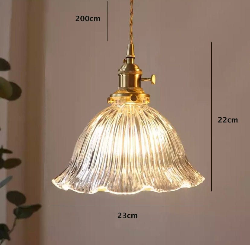 Montfleur French Vintage Fluted Glass Flower Pendant Light With LED Bulb Included