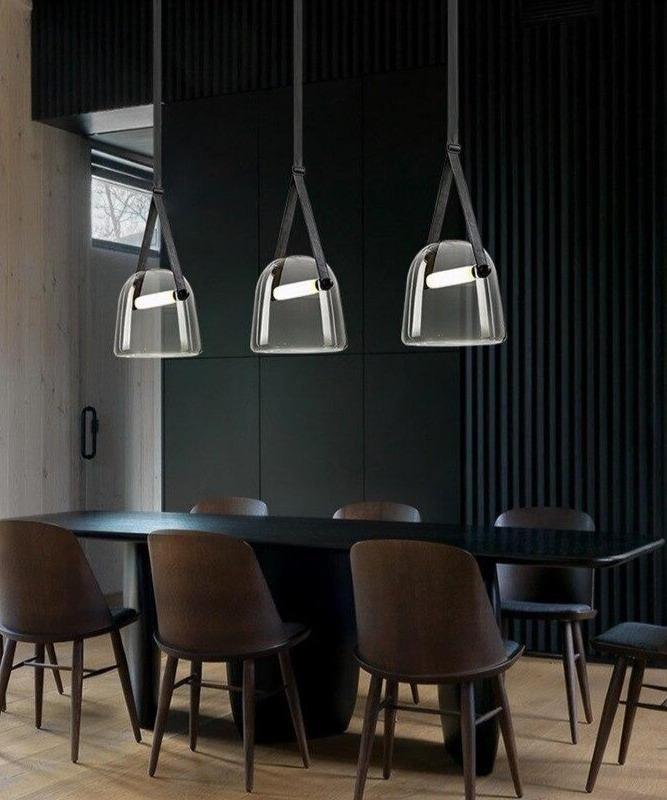 Industrial Pendant Light with Leather Cord