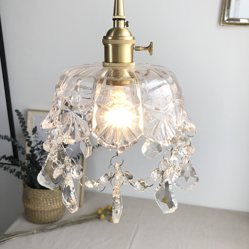 Antique Style Crystal and Glass Stone Pendant Chandelier